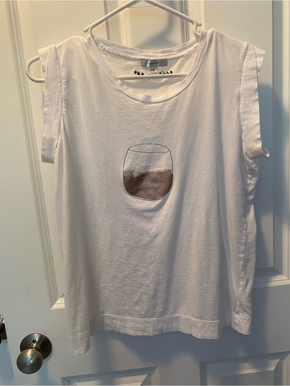 Maette White Sleeveless Tee with Wine Glass Graphic